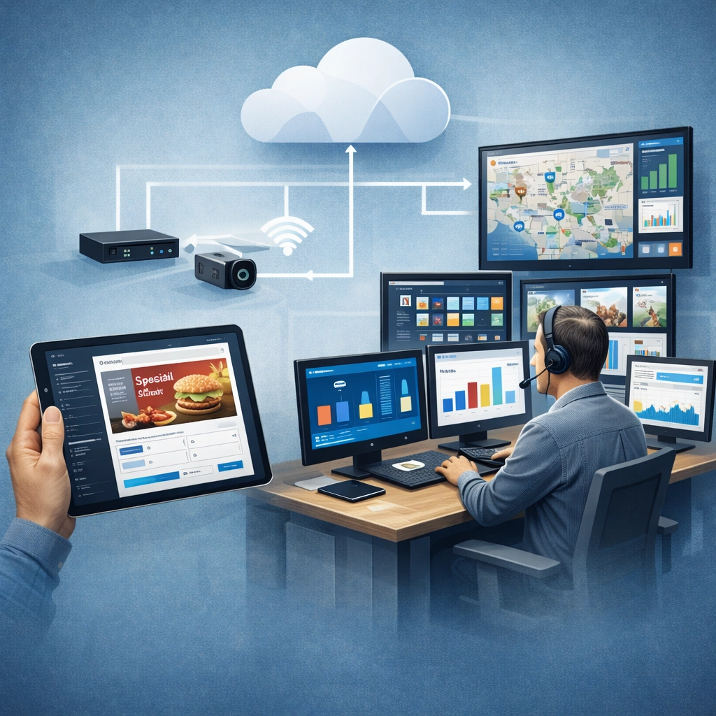 Device fleet, remote CMS, analytics Remote CMS