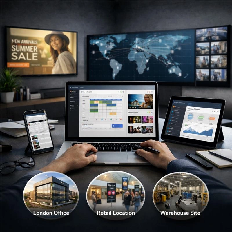 Remote scheduling, playlists, multi-site control Remote scheduling, playlists