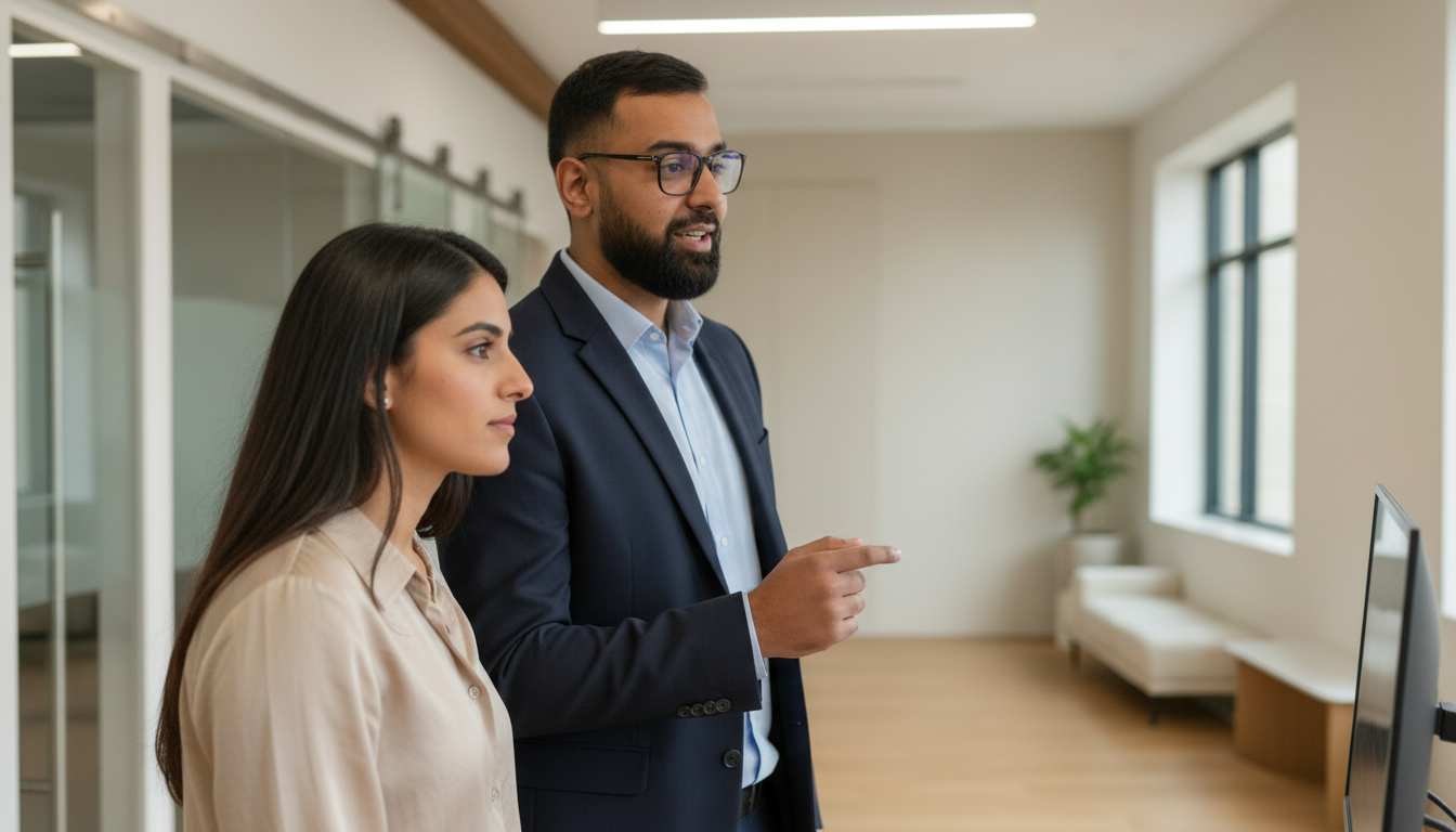 Omar and Sara discussing digital marketing strategy for a UK business during an active consultation.