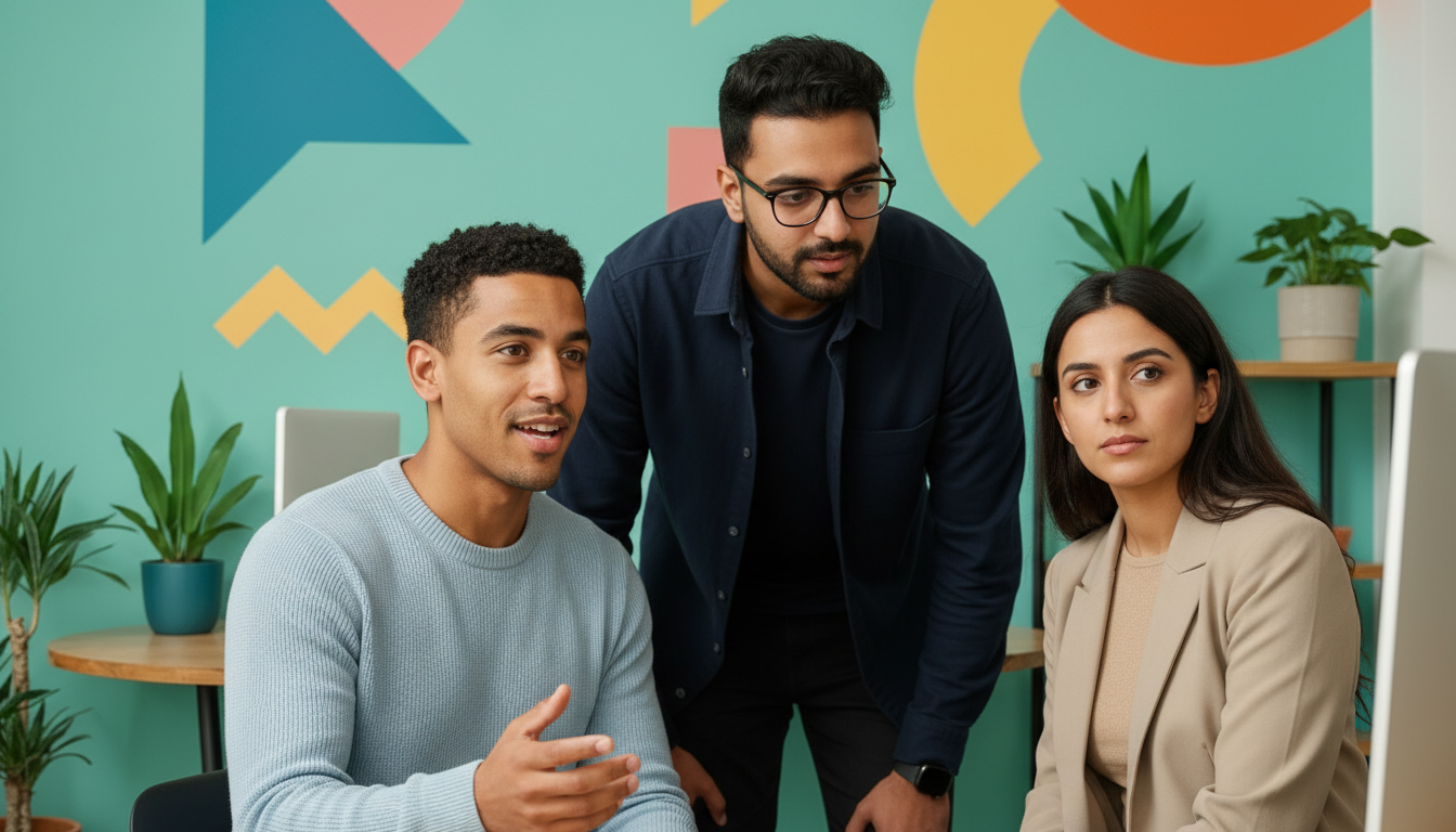 Zak collaborating with Omar and Sara inside a UK content creator studio while discussing TikTok Shop sales tracking in Shopify.