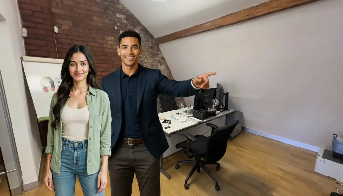 Zak and Sara discussing Shopify growth strategy inside a UK ecommerce office.