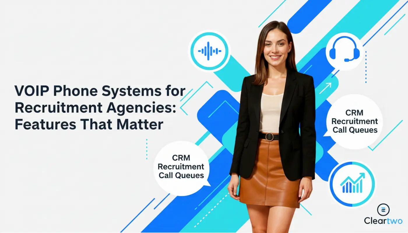 Jessica posed against a bright geometric VoIP themed backdrop for a recruitment telecom article.