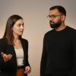Jessica and Omar discussing TikTok LIVE setup inside a UK creator studio.