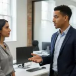 Zak and Sara discussing Shopify product strategy inside a UK office.
